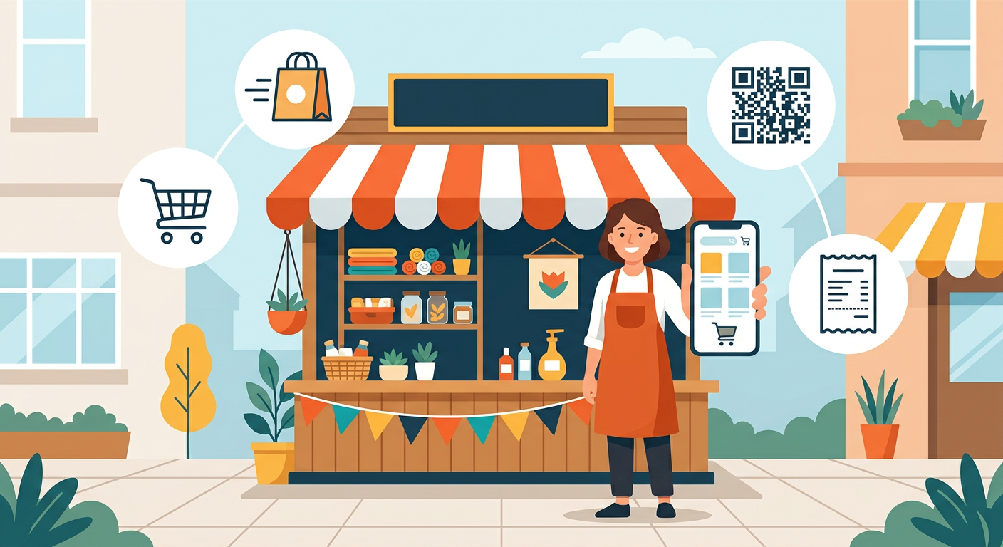 A shop owner showing products through an online store